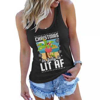 Christmas In July Is Lit Af Christmas Flamingo Gift Women Flowy Tank - Monsterry