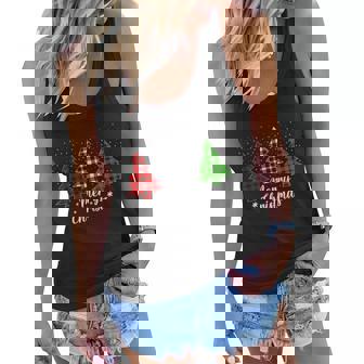 Christmas Tree Buffalo Plaid Merry Christmas Calligraphy Women Flowy Tank - Thegiftio