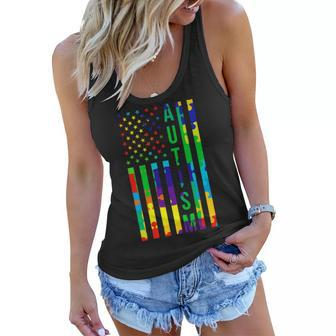 Colorful Autism Puzzle Flag Tshirt Women Flowy Tank - Monsterry CA