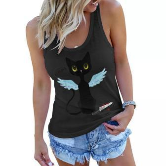 Cool Murderous Black Cat What With Knife Funny Halloween Women Flowy Tank - Seseable
