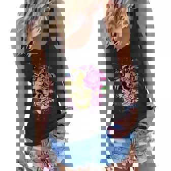 Cool Skeleton Flower Butterflies Skull Lover Pink Women Flowy Tank - Thegiftio