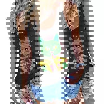 Cosmic Pizza Taco Space Cat Graphic Design Printed Casual Daily Basic Women Flowy Tank - Thegiftio UK