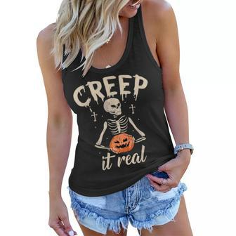 Creep It Real Halloween Funny Skeleton Lover Undead Monster Women Flowy Tank - Seseable