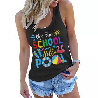 Cute Bye Bye School Hello Pool Outfit Funny Teacher Summer Women Flowy Tank - Thegiftio UK