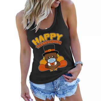 Cute Happy Thanksgiving Quarantine Turkey Mask Tshirt Women Flowy Tank - Monsterry AU