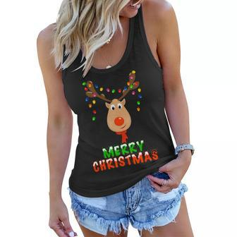 Cute Merry Christmas Reindeer Tshirt Women Flowy Tank - Monsterry