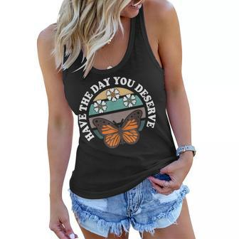 Cute Retro Butterfly And Flowers Have The Day You Deserve Women Flowy Tank - Thegiftio UK