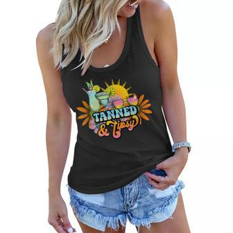 Cute Summer Tanned And Tipsy Funny Salty Beaches Girls Trip V2 Women Flowy Tank - Seseable