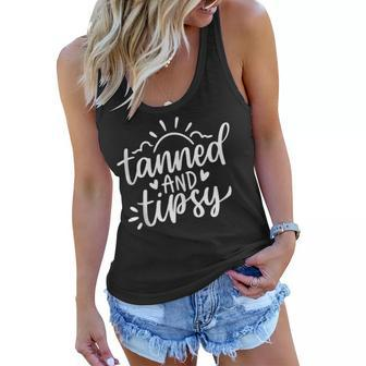 Cute Summer Tanned And Tipsy Funny Salty Beaches Girls Trip Women Flowy Tank - Seseable