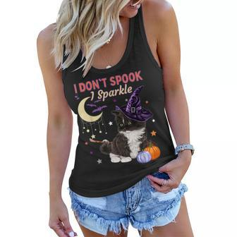 Cute Witch Cat Funny Halloween Kitty Cat Costume Witch Hat Women Flowy Tank - Seseable