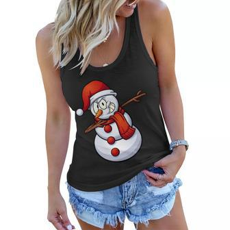 Dabbing Snowman Santa Hat Christmas Tshirt Women Flowy Tank - Monsterry
