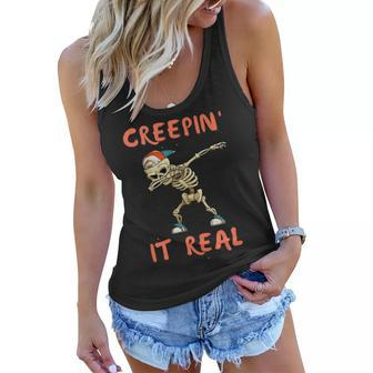 Dancing Skeleton And Dab Press For Halloween Women Flowy Tank - Seseable