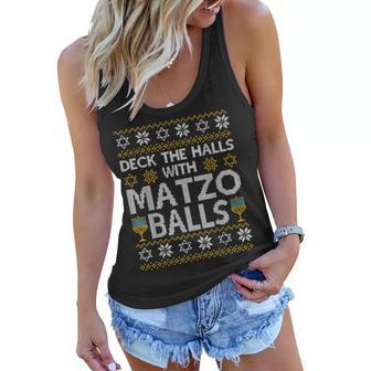 Deck The Halls With Matzo Balls Chanukkah Ugly Hanukkah Women Flowy Tank - Thegiftio UK