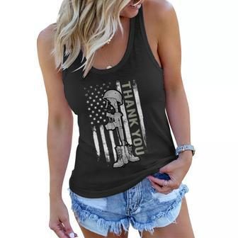 Distressed Memorial Day Gift Us Flag Military Boots Dog Tags Gift Women Flowy Tank - Monsterry DE