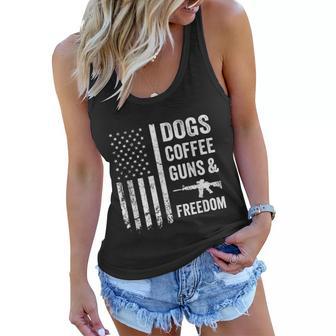 Dogs Coffee Guns & Freedom Funny Pro Gun American Flag Women Flowy Tank - Monsterry