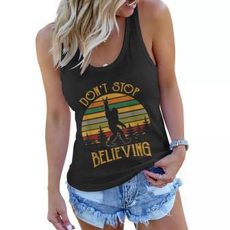 Dont Stop Believing Bigfoot Rock And Roll Retro Sasquatch Women Flowy Tank - Monsterry CA
