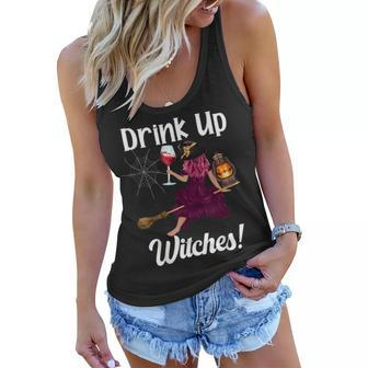 Drink Up Witches Funny Witch With Big Wine Glass Halloween Women Flowy Tank - Seseable