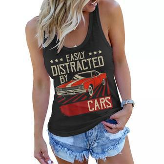 Easily Distracted By Cars Funny Classic Muscle Car Guy Women Flowy Tank - Thegiftio UK