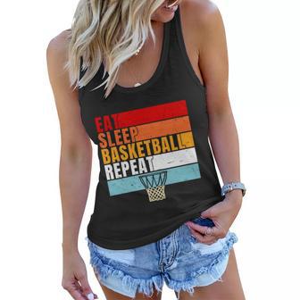 Eat Sleep Basketball Repeat Vintage Basketball Player Basketball Hoop Women Flowy Tank - Monsterry