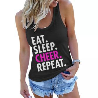 Eat Sleep Cheer Repeat Cheerleading Girls Women Gift Cute Great Gift Women Flowy Tank - Monsterry