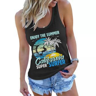 Enjoy The Summer California Super Surfer Surfing Women Flowy Tank - Monsterry
