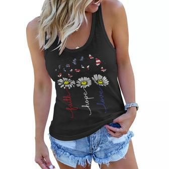 Faith Hope Love Daisy Flowers 4Th Of July Independence Day Women Flowy Tank - Seseable