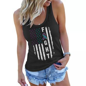 Fight Suicide Prevention Teal Purple Ribbon Us Flag Women Flowy Tank - Monsterry UK