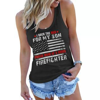 Firefighter Proud Mom Of Firefighter Son I Back The Red For My Son Women Flowy Tank - Seseable