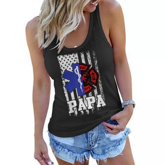 Firefighter Proud Papa Fathers Day Firefighter American Fireman Father V2 Women Flowy Tank - Seseable