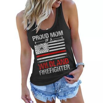 Firefighter Red Line Flag Proud Mom Of A Wildland Firefighter V2 Women Flowy Tank - Seseable