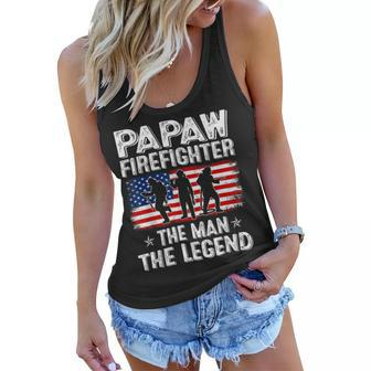Firefighter Retro Us Flag Fathers Day Papaw Firefighter The Legend Women Flowy Tank - Seseable