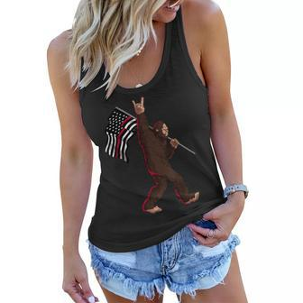 Firefighter Thin Red Line Firefighter Flag Bigfoot Rock And Roll V2 Women Flowy Tank - Seseable