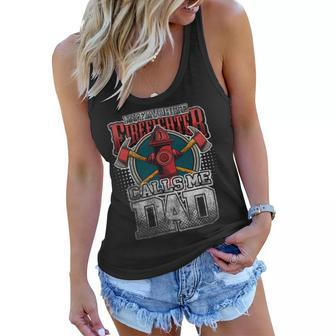 Firefighter Vintage My Favorite Firefighter Calls Me Dad Fathers Day V2 Women Flowy Tank - Seseable