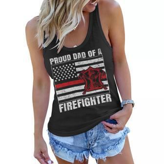Firefighter Vintage Usa Flag Proud Dad Of A Firefighter Fathers Day Women Flowy Tank - Seseable