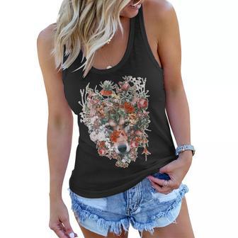 Flower Wolf Wilderness Floral Women Flowy Tank - Monsterry