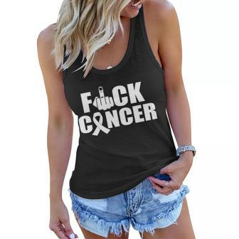 Fuck Cancer Ribbon Middle Finger Tshirt Women Flowy Tank - Monsterry UK