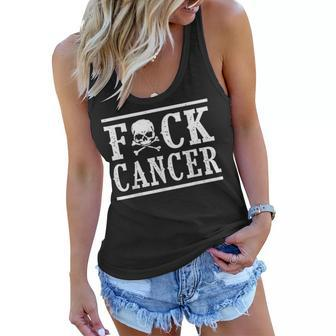 Fuck Cancer Skull And Crossbones Skeleton Breast Cancer Women Flowy Tank - Thegiftio UK
