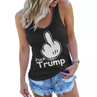 Fuck Trump Cartoon Middle Finger Resist Anti Trump Tshirt Women Flowy Tank - Monsterry UK