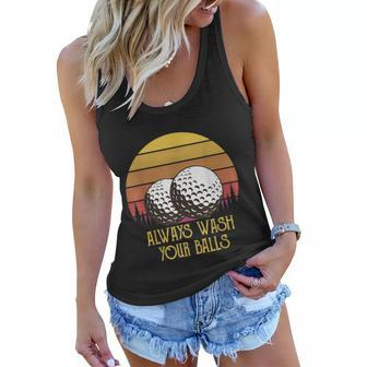 Funny Adult Humor Retro Sunset Golf Always Wash Your Balls Women Flowy Tank - Monsterry AU