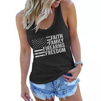Funny Anti Biden Faith Family Firearms & Freedom Pro God Guns American Flag Women Flowy Tank - Monsterry UK
