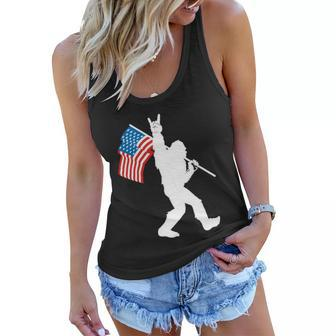 Funny Bigfoot 4Th Of July Rock And Roll Usa Flag For Sasquatch Believers Women Flowy Tank - Monsterry CA