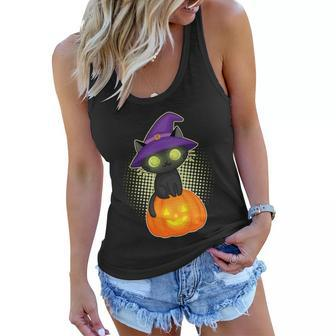 Funny Halloween Cute Halloween Cute Witch Kitten With Pumpkin Graphic Design Printed Casual Daily Basic Women Flowy Tank - Thegiftio UK