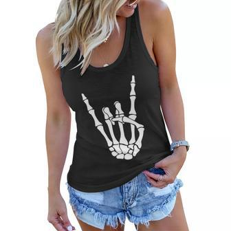 Funny Halloween Skeleton Hand Horns Rock N Roll Music Lover Graphic Design Printed Casual Daily Basic Women Flowy Tank - Thegiftio UK