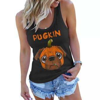 Funny Pugkin Pug Pumpkin Dog Lover Halloween Party Costume Women Flowy Tank - Seseable