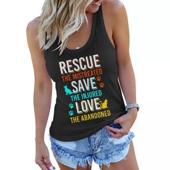 Funny Rescue Save Love Animals Adopt Gift Women Flowy Tank - Monsterry