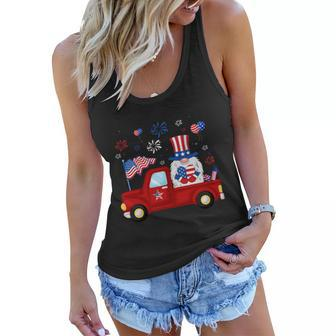 Funny Truck Riding Gnome American Flag Patriotic 4Th Of July Gift Women Flowy Tank - Monsterry UK