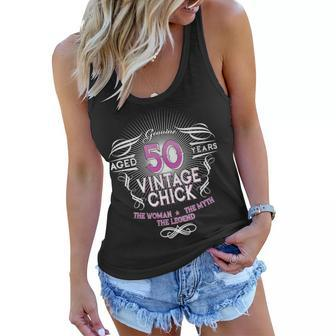 Genuine Aged 50 Years Vintage Chick 50Th Birthday Women Flowy Tank - Monsterry