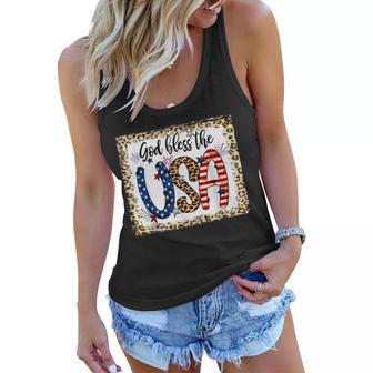 God Bless America Leopard Christian 4Th Of July Patriotic Women Flowy Tank - Seseable