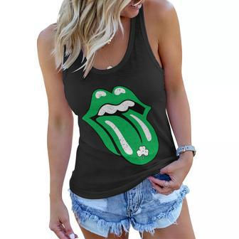 Green Lips Tongue Irish Shamrock St Patricks Day Gift Tshirt Women Flowy Tank - Monsterry