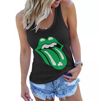 Green Lips Tongue Irish Shamrock St Patricks Day Gift Women Flowy Tank - Monsterry DE